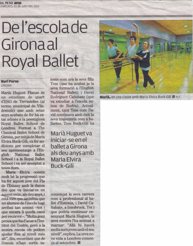 Read more about the article Marià Huguet: ‘De l’Escola de Girona al Royal Ballet de Londres’ (El PUNT AVUI)